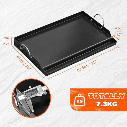 onlyfire Universal BBQ Griddle for Charcoal/Gas Grills, Ceramic Coated Non-Stick Flat Top Griddle with Handles for Outdoor Cooking, 25" x 16"