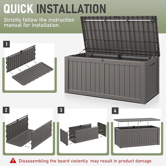 Outdoor Storage Box, 155 Gallon Large Outdoor Resin Deck Box, Storage - Image 7
