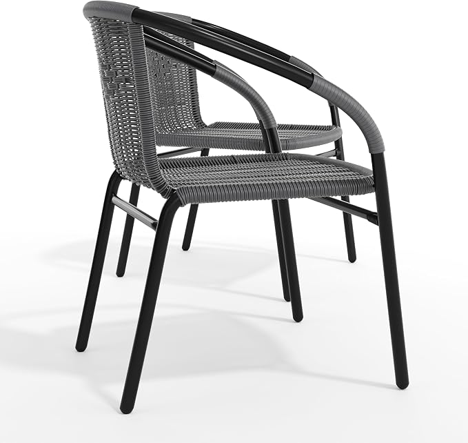 Flash Furniture Lila 2 Pack Gray Rattan Indoor-Outdoor Restaurant Stack Chair | - Image 11