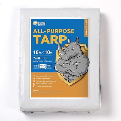 GUARD SHIELD White Tarp 10x10 Feet Medium Duty All Purpose Poly Tarps Cover 7mil