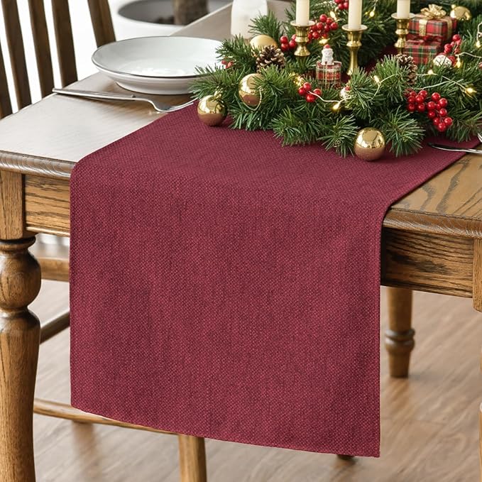 Artoid Mode Dark Red Table Runner, Seasonal Christmas Valentine's Washable Kitchen Dining Table Decoration for Home Party Decor 13x60 Inch