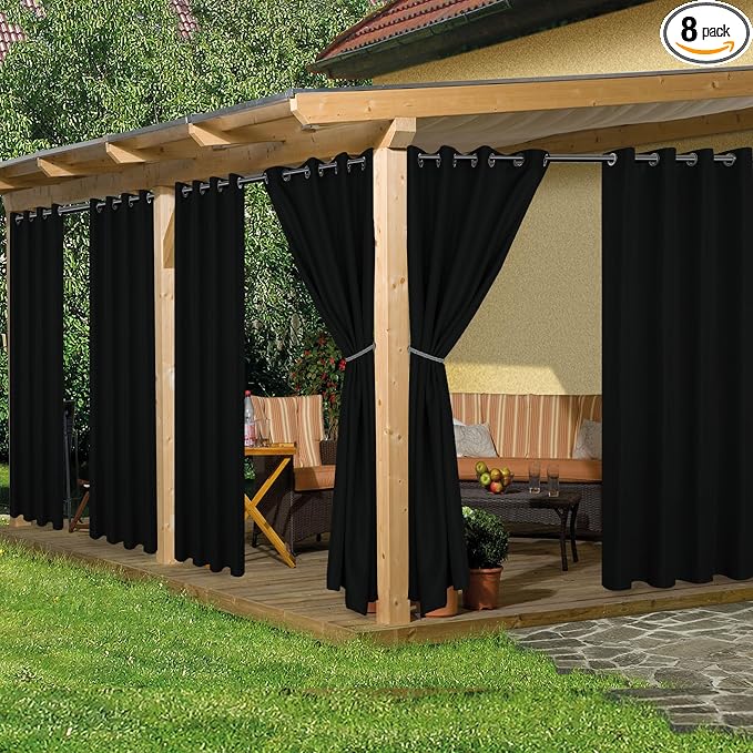 HolidayIdeas Outdoor Curtains for Patio Waterproof 8 Pcs 54x84 Inch Black | by HolidayIdeas