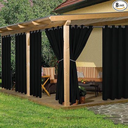 HolidayIdeas Outdoor Curtains for Patio Waterproof 8 Pcs 54x84 Inch Black | by HolidayIdeas