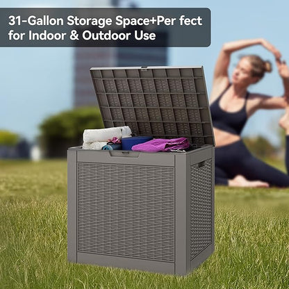 KAMABOKO 30 Gallon Outdoor Storage Box, Resin Deck Boxes Indoor and outdoor, Waterproof Storage Box Lockable Lid for Garden Tools, Package Delivery, Pool Supplies, Patio Cushions, Grey