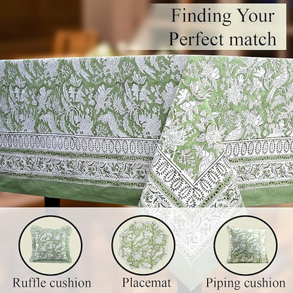 CPC Tablecloth 100% Cotton 70x108 Inch Indian Block Print Rectangle Table Cover, Green Table Cloth for Weddings, Spring/Summer, Barbeque - Olive Green