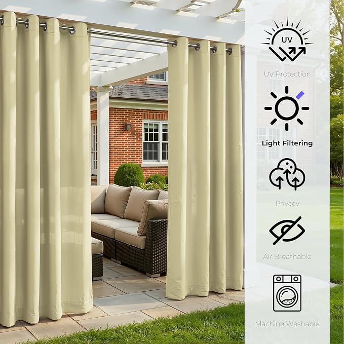 Set of 6 Outdoor Curtains for Patio Waterproof, Breathable Grommet Panels for - Image 4
