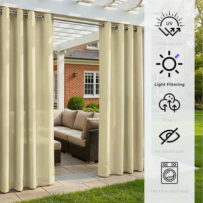 Set of 2 Outdoor Curtains for Patio Waterproof, Breathable Grommet Panels for - Image 4