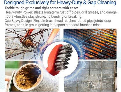GOLDEN SMILE 3-Pack 7" Stainless Steel Wire Brushes - 40% Denser Than Standard Brushes - for Heavy-Duty Cleaning: Grill Grates, Uncoated Pans, Rust Removal, Deburring & Metal Cleaning