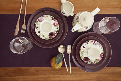 Solino Home Linen Chambray Burgundy Table Runner 156 Inches Long - Athena, 100% Pure Linen 14 x 156 Inch Table Runner for Valentines