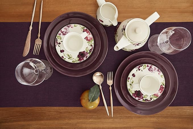 Solino Home Linen Chambray Burgundy Table Runner 132 Inches Long - Athena, 100% Pure Linen 14 x 132 Inch Table Runner for Valentines