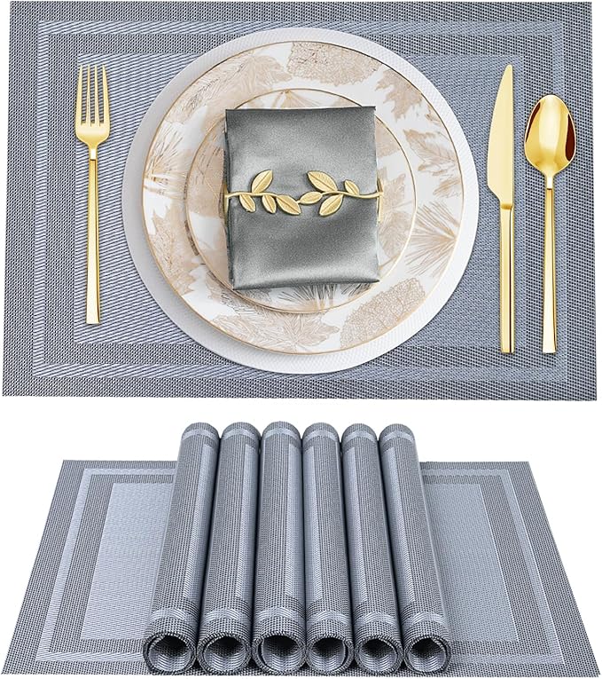 BETEAM Placemats Set of 8, Woven Vinyl Placemat for Dining Table Washable Wipeable Kitchen Place Mats Durable Indoor Outdoor Table Mats