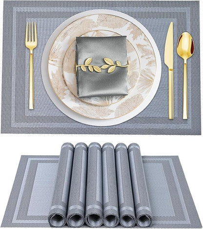 BETEAM Placemats Set of 12, Woven Vinyl Placemat for Dining Table Washable Wipeable Kitchen Place Mats Durable Indoor Outdoor Table Mats