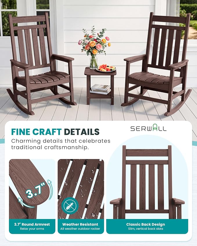 SERWALL Outdoor Rocking Chair Set of 2, Oversized Rocker - Image 7