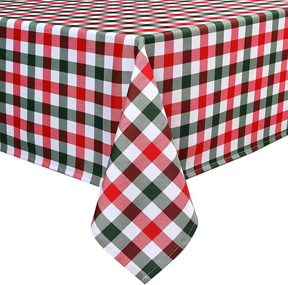 Red Gingham Christmas Plaid Tablecloth - Rectangular 58x102 Inch Water Resistant Table Cloth for Indoor/Outdoor Use - Holiday Table Cover for Kitchen, Picnics, and Parties