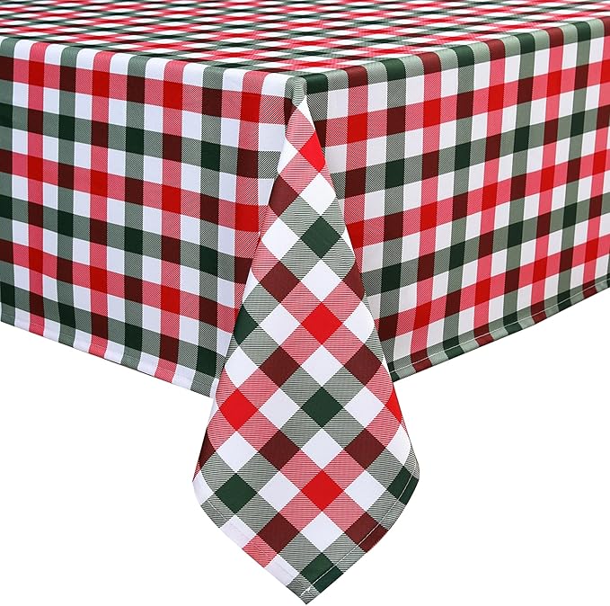 Red Waterproof Plaid Christmas Tablecloth Fabric - Square 58x58 Inch Classic Gingham Checker Holiday Table Cloth for Indoor Use - Xmas Table Cover for Picnics, BBQs, and Parties