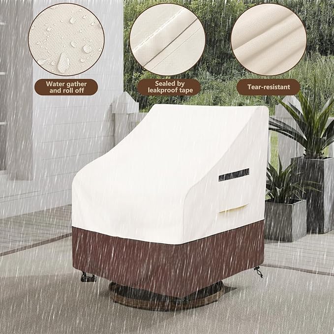 Rileytee Outdoor Swivel Chair Cover 2 Pack,Outdoor Furniture Patio Chair Covers Waterproof Clearance, Lawn Patio Furniture Covers,30" W x 34" D x 38.5" H,Beige & Brown