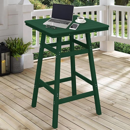 Costaelm Outdoor Bar Table, 42" Counter Height Square Patio Cocktail Bar Table with Umbrella Hole, Patio Bistro Dining Pub Table for Front Porch Deck Backyard Garden, Dark Green