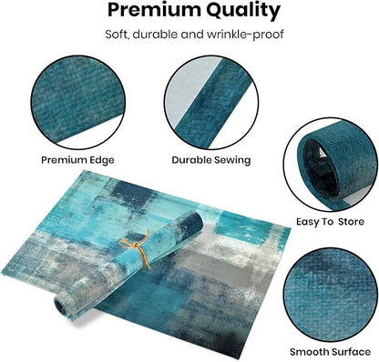 Modern Art Placemats Set of 4 Turquoise Abstract Painting Place Mats Washable Linen Teal Placemat for Kitchen Dining Table Party Home Decor 18x12 Inches
