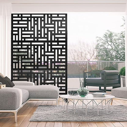 Casaphoria 72" H x 47" W Metal Outdoor Privacy Screen, Freestanding Decorative Divider for Patio, Deck, Balcony, and Garden with Stable Base, Black Helen