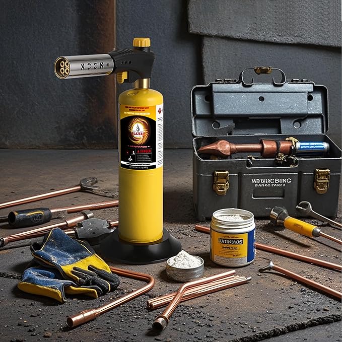BLAZEAL Propane Torch Kit with 2x MAPP Gas,4-Flame Blow Torch Head with Propane Tank Base for MAP Gas,Work in All Angle,Trigger Start Torch Gun for Welding Brazing Soldering Grill Camping Cooking Food