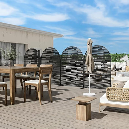 Casaphoria 72" H x 47" W Arched Metal Privacy Screen - Elegant Freestanding Outdoor Screen for Deck, Patio & Balcony - Versatile Decorative Privacy Panels for Home & Garden Use，Black-Shine