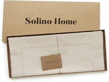 Solino Home Cotton Linen Table Runner 120 Inches Long - Hemstitch Linen Dining Table Runner 14 x 120 Inch for Spring, Easter