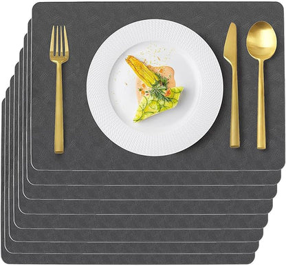 Vinyl Placemats Set of 6 Faux Leather 100% Waterproof Wipeable Washable Place Mats Heat Resistant Easy Clean Non-Slip Table Mats for Indoor Outdoor. (6,Gray)