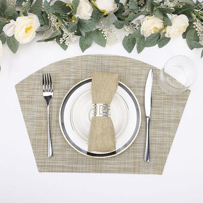 SHACOS Wedge Placemats Set of 4 for Small Round Table Woven Vinyl Table Placemats Wipe Clean CircleTable Mats Indoor Outdoor, Beige