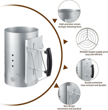 E500 Larger Charcoal Chimney Starter with 60Pcs Charcoal Starter, Coal Chimney Starter for Grill, BBQ Fire Starter Kit