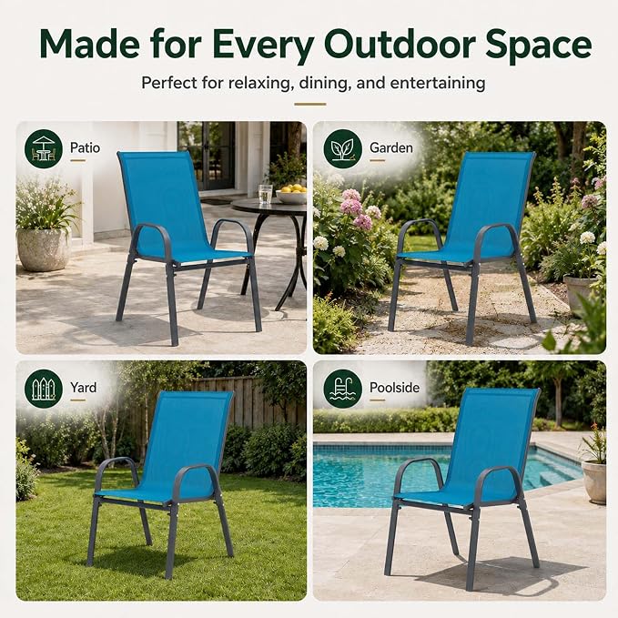 Majnesvon Outdoor Patio Chairs Set of 6, Stackable Patio Chairs, Front Porch - Image 6
