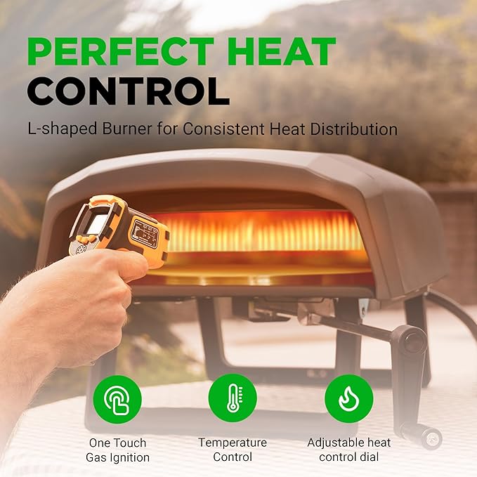 NutriChef Outdoor Pizza Oven with 360° Rotating Pizza Stone | Cooks 12" Pizza in 60 seconds | Adjustable Heat Control Dial, Includes Pizza Peel, Stone & Regulator with Hose | Short Handle