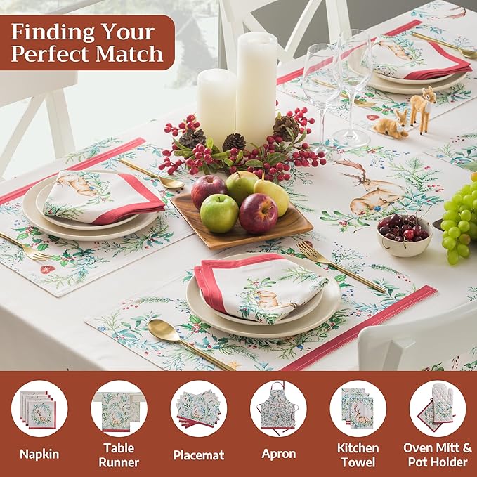 Maison d' Hermine Table Cloth Rectangle Table 100% Cotton 70 x 90 Inches Fall Tablecloth Reusable Everyday Use for Thanksgiving Christmas Decorations Dining Farmhouse Party (Holly Time)