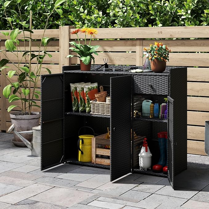 Tangkula Rattan Outdoor Storage Cabinet, Patiojoy Outdoor Cabinet - Image 2