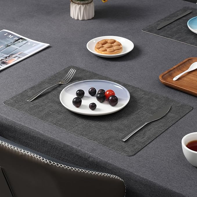 Myir JUN Placemats Dual Sided, Faux Leather Place Mats Set of 4 Indoor Placemats for Dining Table Outdoor Placemats Square Non-Slip Washable Table Mats (Gray, Set of 4)