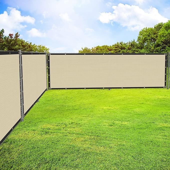 ECOOPTS 8'x264' Privacy Fence Screen Windscreen with Copper Grommets, Fit for Commercial Fence and Residential Garden Outdoor 90% UV Blockage, Cable Zip Ties Included (Beige)