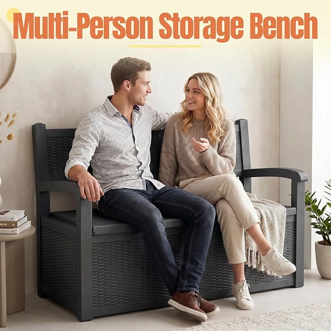 Storage Bench Outdoor Deck Box, 100 Gallon Lockable Patio Furniture | - Image 6