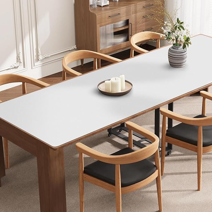 Pure White Plastic Table Cover Protector, 42" x 72" Waterproof Easy Flat PVC Desk Pad Mat, 1.5mm Thick Rectangle Vinyl Table Top Protector for Dining Room Table, Office, Dresser
