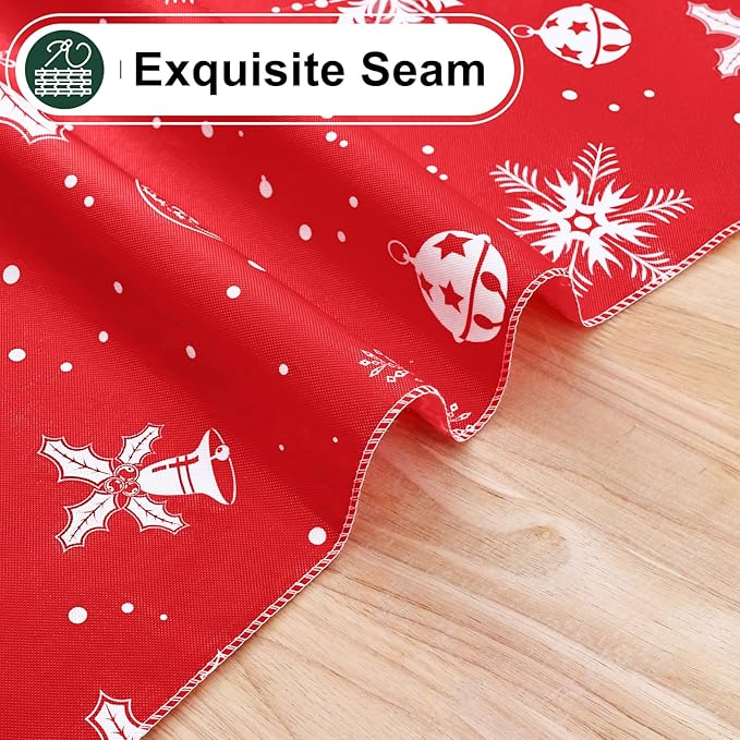 misaya Rectangle Waterproof Vinyl Table Cloth, Wipeable Tablecloth with Flannel Backing, Plastic Table Cover for Dinner, Christmas Party (Bells, 52" x 70")