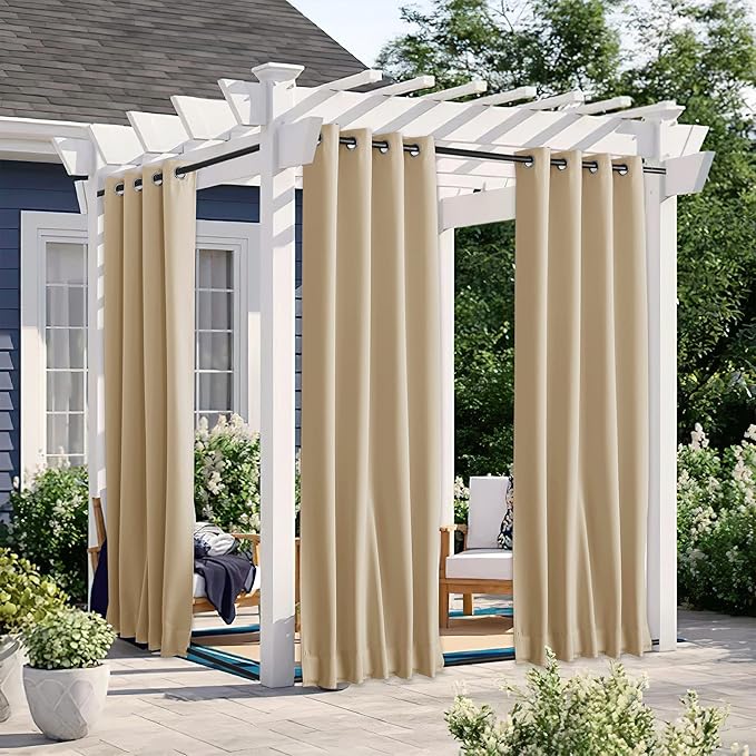NICETOWN 2 PCs Windproof Blackout Outdoor Curtains W46xL80 Biscotti Beige | by NICETOWN