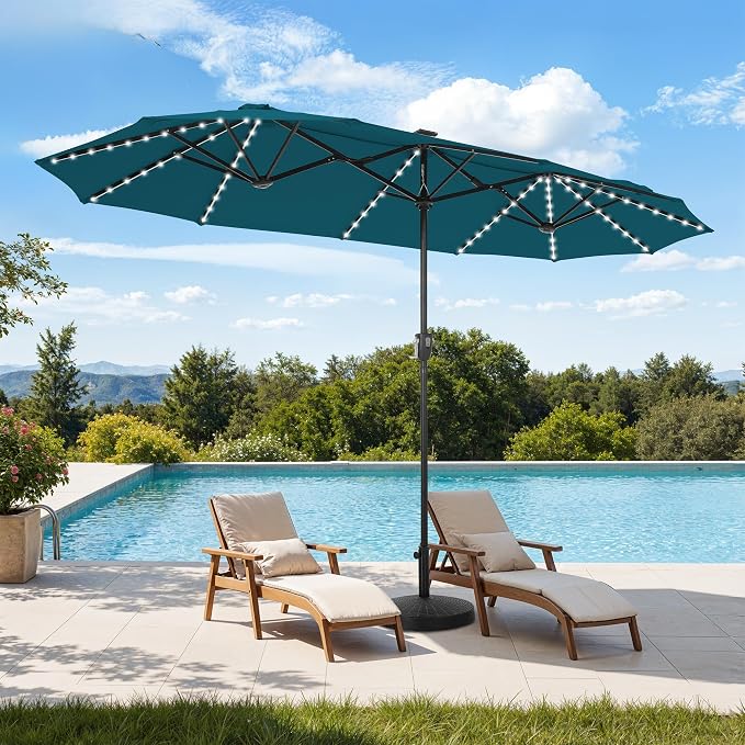 13 ft Patio Umbrella with 120 LED Solar Lights Outdoor Umbrella, Cerulean | - Image 8