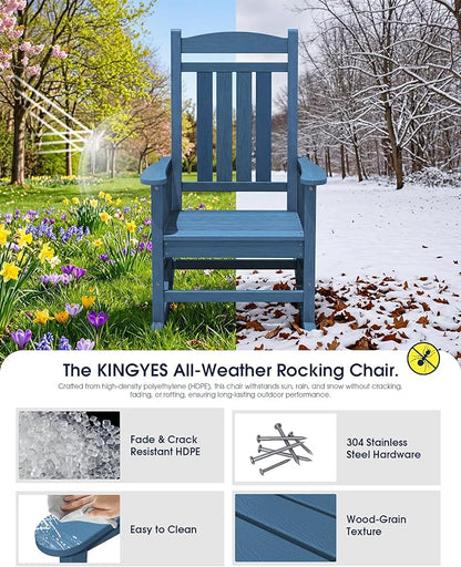 Oversized Outdoor Rocking Chairs Set of 4, Porch Rocker Unique Blue | - Image 5