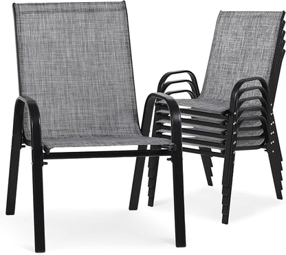 24.4" Wide Outdoor Stackable Chairs Set of 6 | Stacking Patio Chairs by Villeston