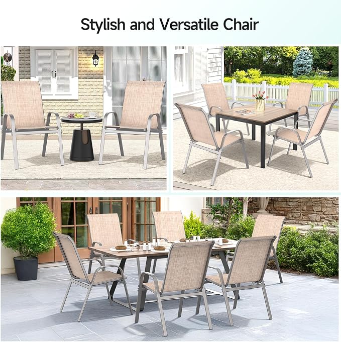 Patio Chairs Set of 6, All Weather Outdoor Dining Chairs | Stackable Dining - Image 8