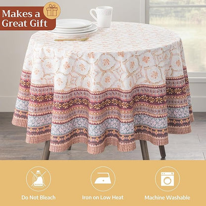Maison d' Hermine Table Cloth Round Table 100% Cotton 63 Inches Fall Tablecloth Reusable Everyday Use for Thanksgiving Christmas Decorations Dining Farmhouse Party (Fair Isle)