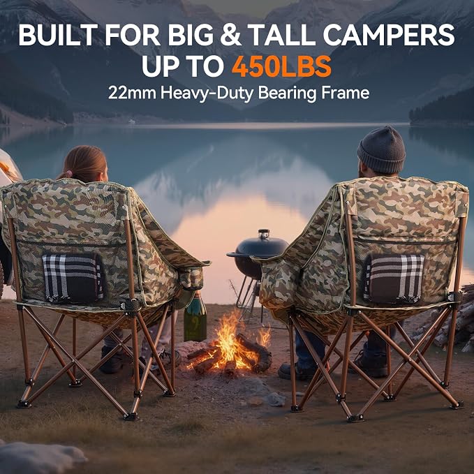 Oversized 2 Pack Camping Chairs, Camping Chairs Support 450LBS, Camouflage | - Image 7