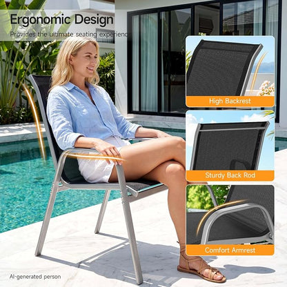 Patio Chairs Set of 4, Stackable Outdoor Dining Chairs | All Weather Dining Set - Image 4