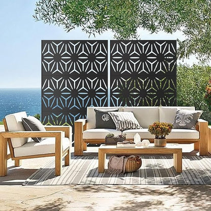 Heavy-Duty Outdoor Privacy Screen for Patio, Balcony, Backyard - 72" H * 44" W Tall Metal Room Divider with Modern Geometric Pattern, Anti-Tipping Kit, Weather Resistant, Easy Assembly