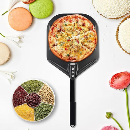 Perforated Pizza Peels 6 INCH pizza spatula paddle Long Handle Metal Pizza Spatula for Indoor and Outdoor (12 Inch Black)