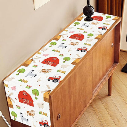 Farm Animals Table Runner, Rustic Farmhouse Cow Pig Rooster Watercolor Coffee Table Center Decor for Home Kitchen Dining Patio Holiday Party Indoor Outdoor Table Decorations, 13"x72" Inch