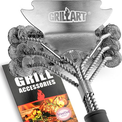Grill Brush and Scraper Bristle Free – Safe BBQ Brush for Grill – 18'' Stainless Grill Grate Cleaner - Safe Grill Accessories for Porcelain/Weber Gas/Charcoal Grill – Gifts for Grill Wizard